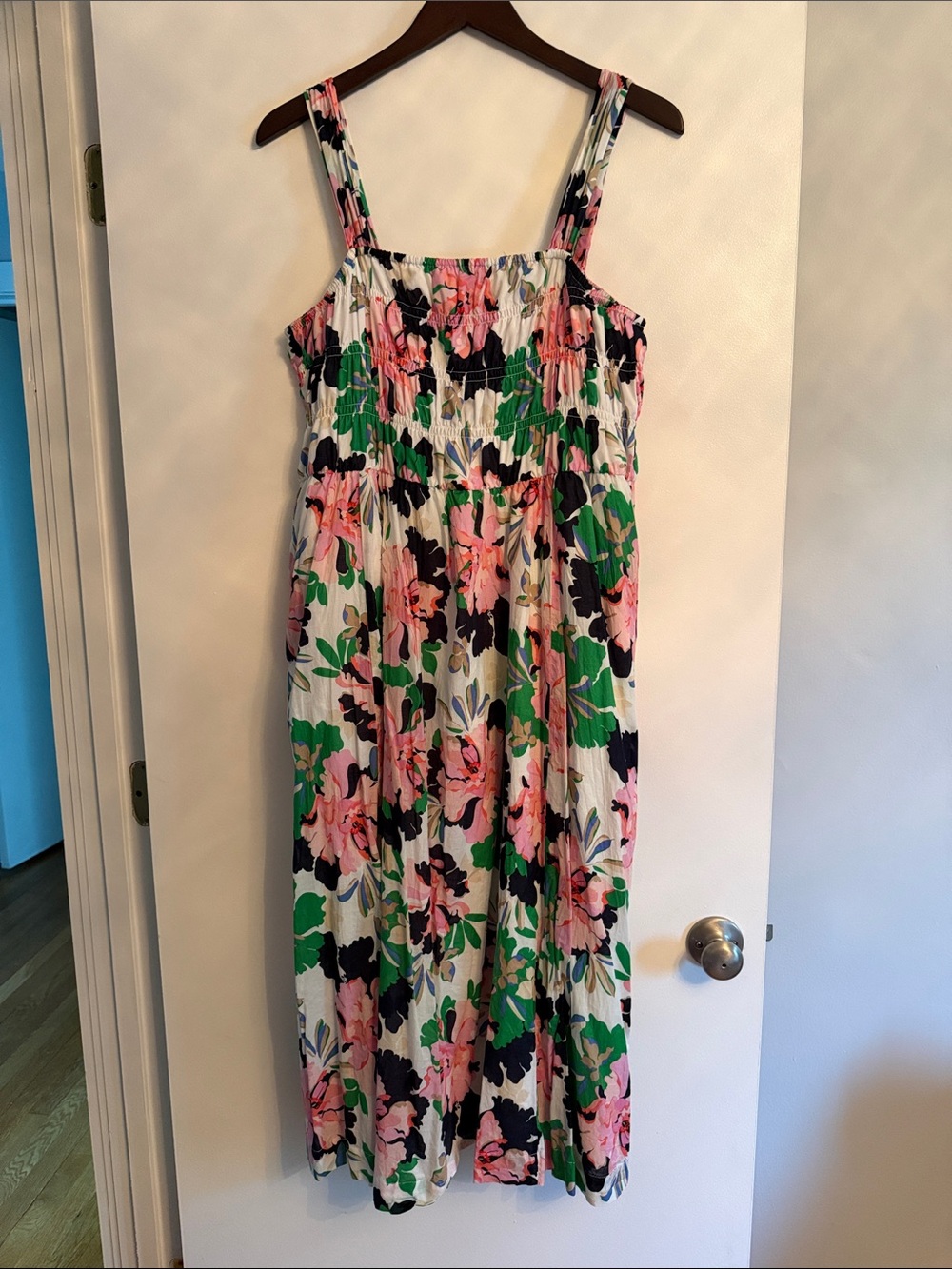 Tommy Hilfiger Floral Smocked Sundress in Pink, Green & Navy